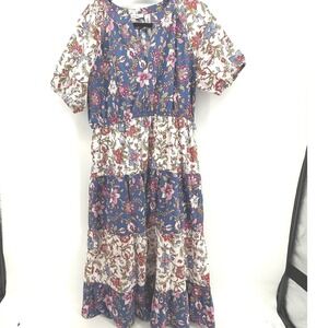 Harlow‎ & Rose Midi Dress Womens Sz Large Coquette Floral Puff Sleeve Whimsy